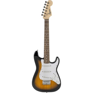 Squier Mini Stratocaster Beginner Electric Guitar, Short Scale, Black | Short scale kids electric guitar, laurel fingerboard, 2-year warranty, ideal starter, under $200, Fender-backed quality(Brown Sunburst)