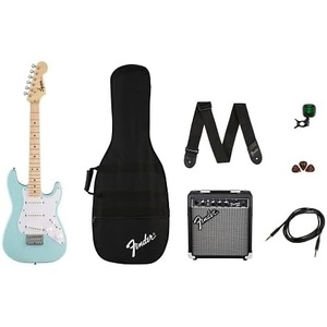 Squier Mini Stratocaster Beginner Electric Guitar, Short Scale, Black | Short scale kids electric guitar, laurel fingerboard, 2-year warranty, ideal starter, under $200, Fender-backed quality(Daphne Blue)