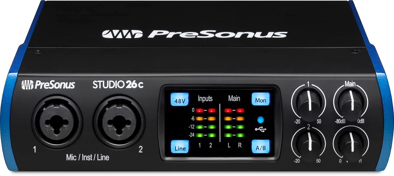 image:imagePreSonus Studio 26c 2x4 192 kHz USB Audio Interface with Studio One Artist and Ableton Live Lite DAW Recording Software