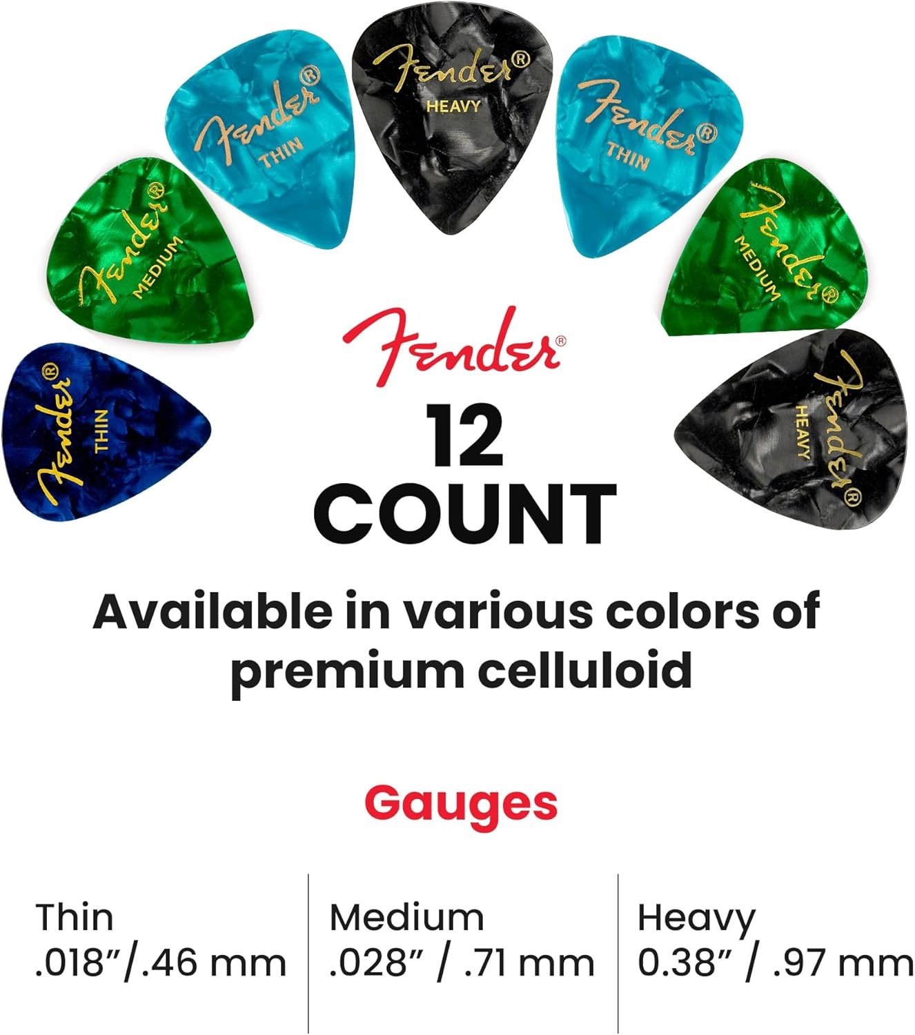 image:imageFender Premium 24 Pack Picks Sampler Includes Thin Medium amp Heavy Gauges Austin Bazaar Exclusive12 Pack