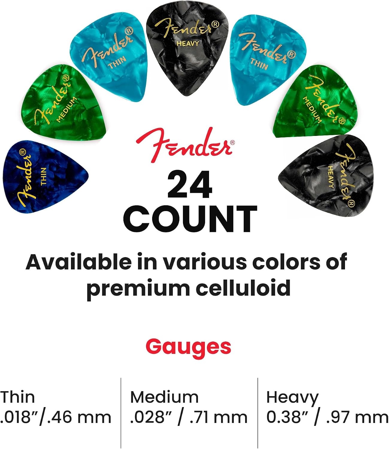 image:imageFender Premium 24 Pack Picks Sampler Includes Thin Medium amp Heavy Gauges Austin Bazaar Exclusive24 Pack