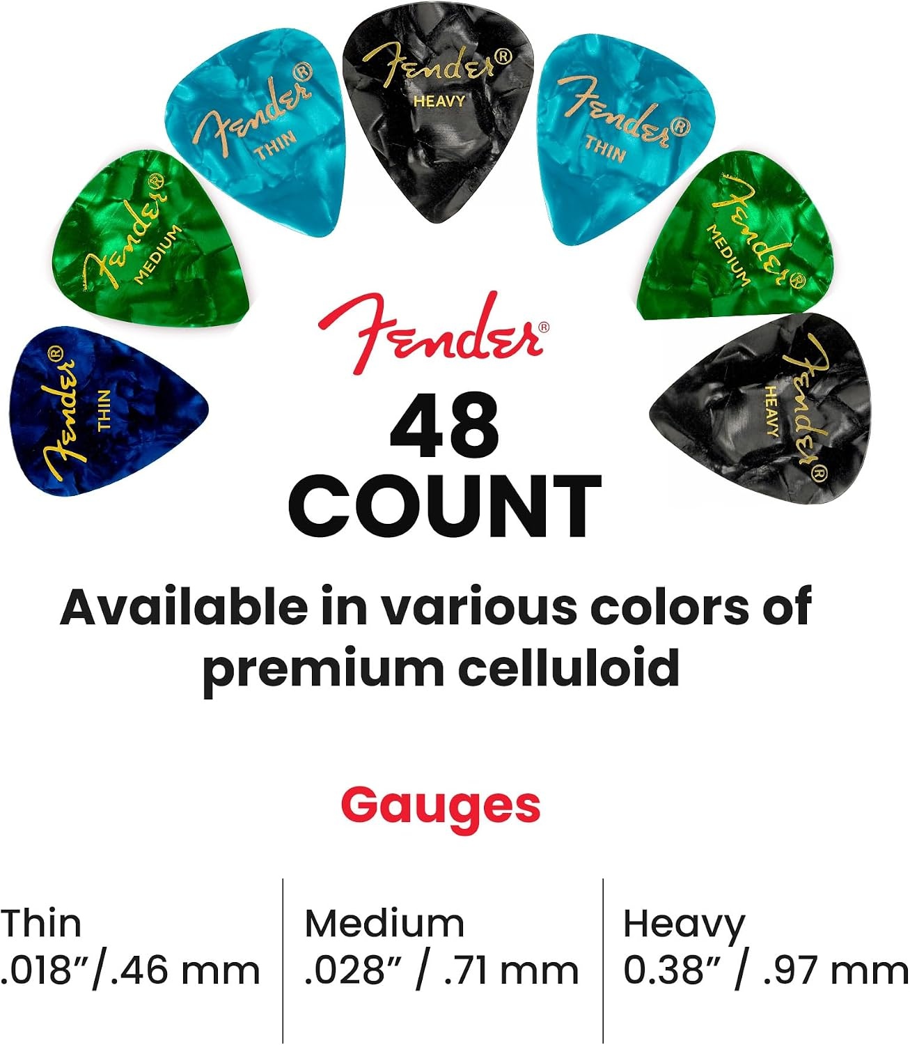 image:imageFender Premium 24 Pack Picks Sampler Includes Thin Medium amp Heavy Gauges Austin Bazaar Exclusive48 Pack