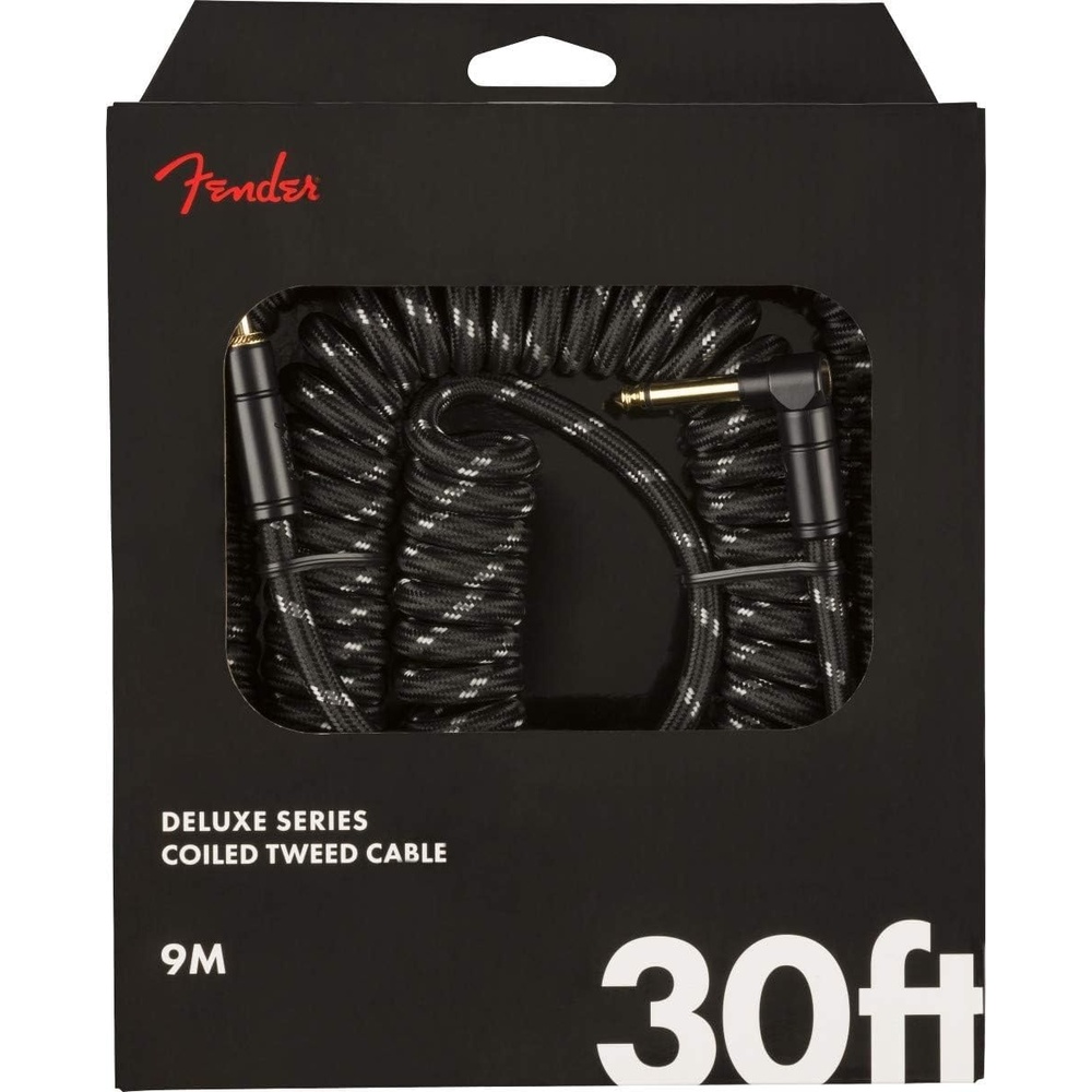 image:imageFender Deluxe Series Coiled Instrument Cable Guitar Cable Guitar Accessories StraightAngle Black Tweed 30ftBlack