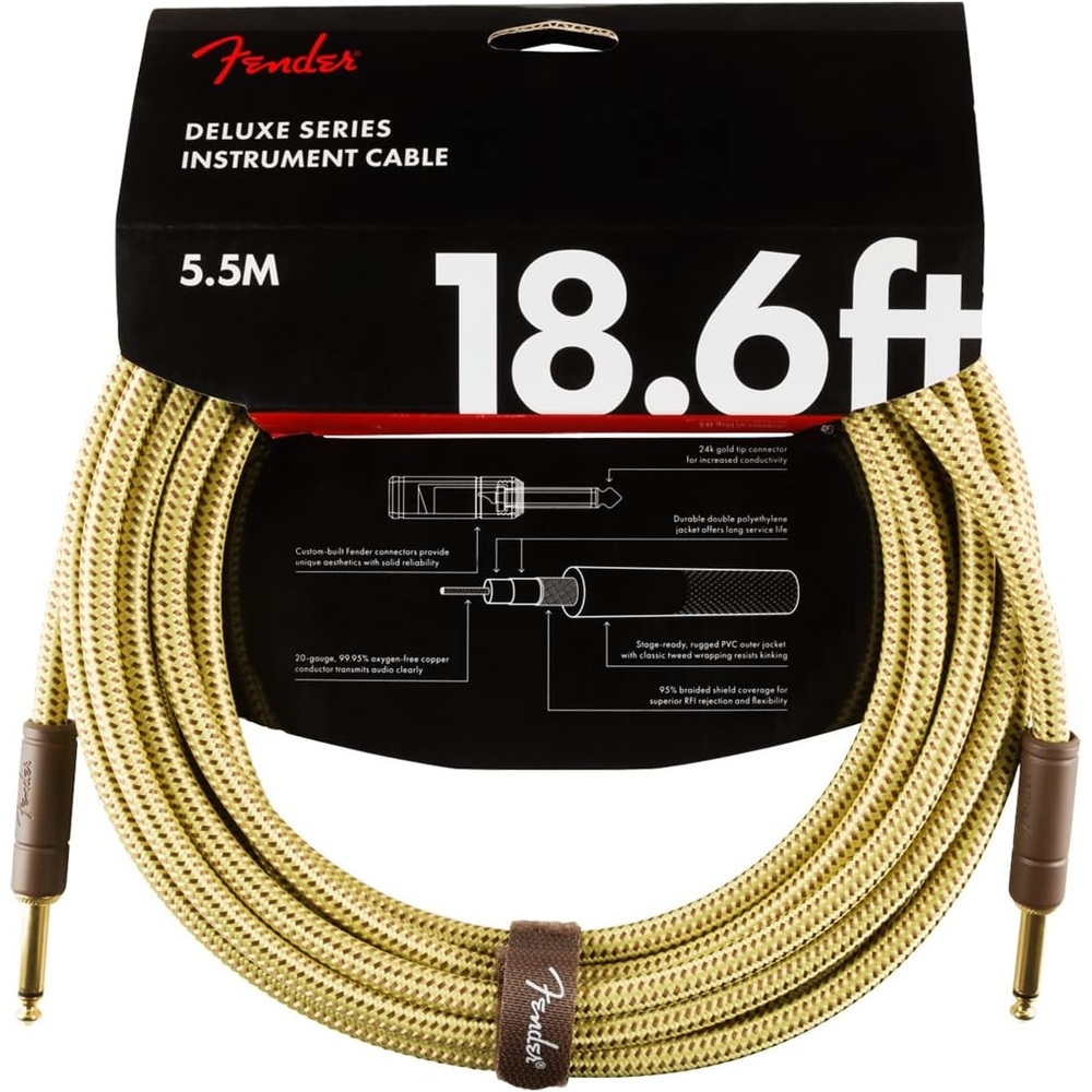 image:imageFender Deluxe Series Instrument Cable 10 Feet StraightStraight Guitar Cable Guitar Accessories Black TweedTweed