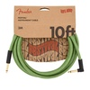 Fender Festival Hemp Instrument Cable, Guitar Cable, Guitar Accessories, Straight/Angle, Green, 10ft(Green)