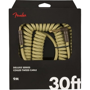 Fender Deluxe Series Coiled Instrument Cable, Guitar Cable, Guitar Accessories, Straight/Angle, Black Tweed, 30ft(Tweed)