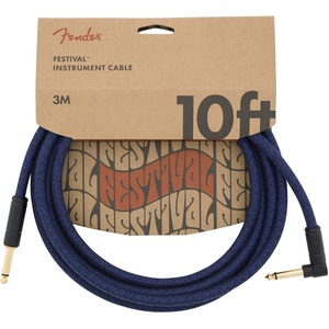 Fender Festival Hemp Instrument Cable, Guitar Cable, Guitar Accessories, Straight/Angle, Green, 10ft(Blue Dream)