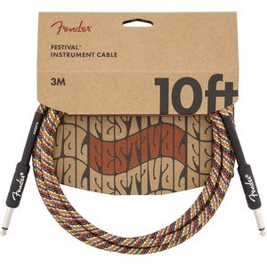 Fender Festival Hemp Instrument Cable, Guitar Cable, Guitar Accessories, Straight/Angle, Green, 10ft(Rainbow)