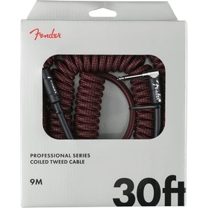 Fender Professional Series Tweed Coiled Instrument Cable, Guitar Cable, Guitar Accessories, Straight/Angle, White, 30ft(Woodland Camo Tweed)