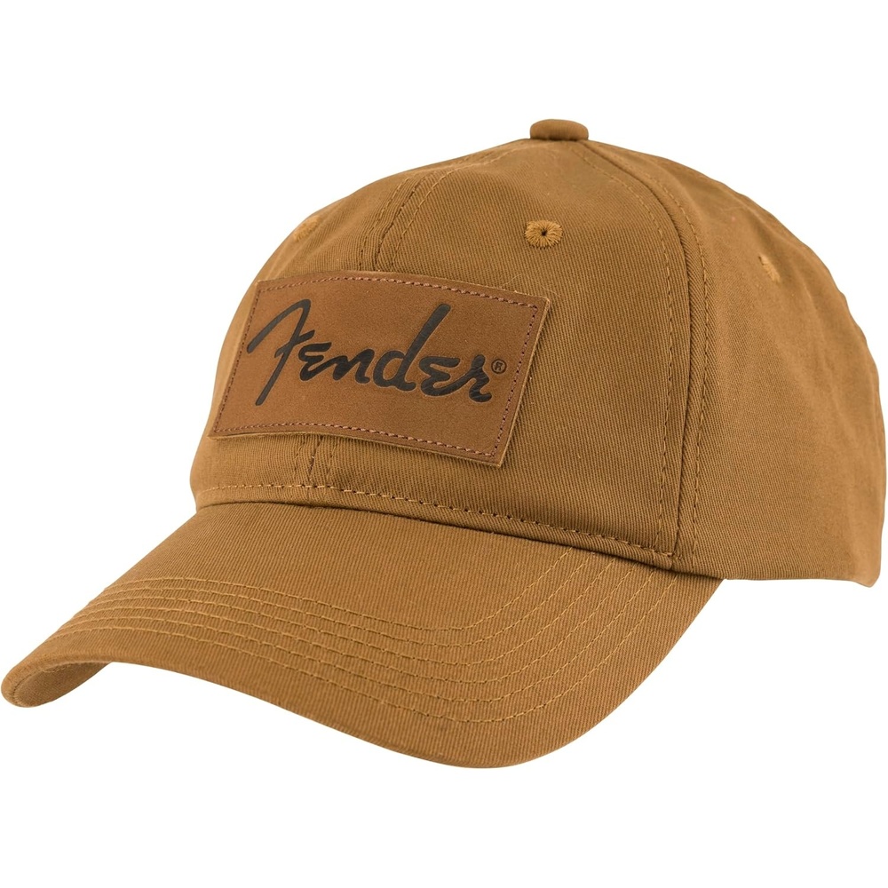 image:imageFender Vintage Leather Badge Hat Cotton Adjustable Fit Caramel