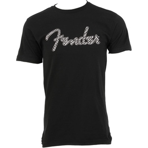 Fender Spaghetti Logo Wavy Checker T-Shirt, 100% Cotton, Pink Checker, S(Medium)