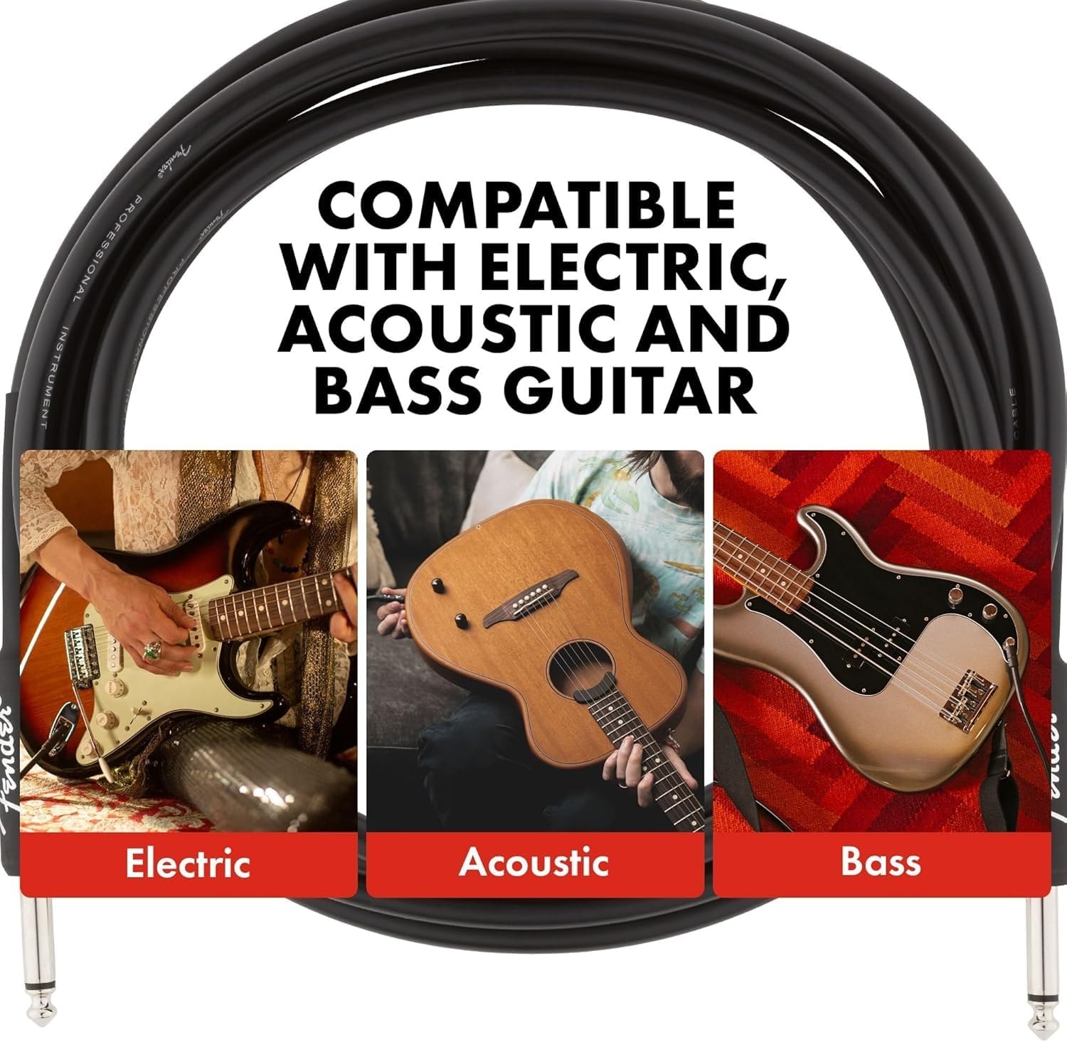 image:imageBundle of Fender Quantum Creator Bundle Home Recording Kit with Quantum LT 2 USBC Interface M7 Condenser Microphone HD7 Headphones and More Fender Professional Series Guitar Cable 10 ft Black