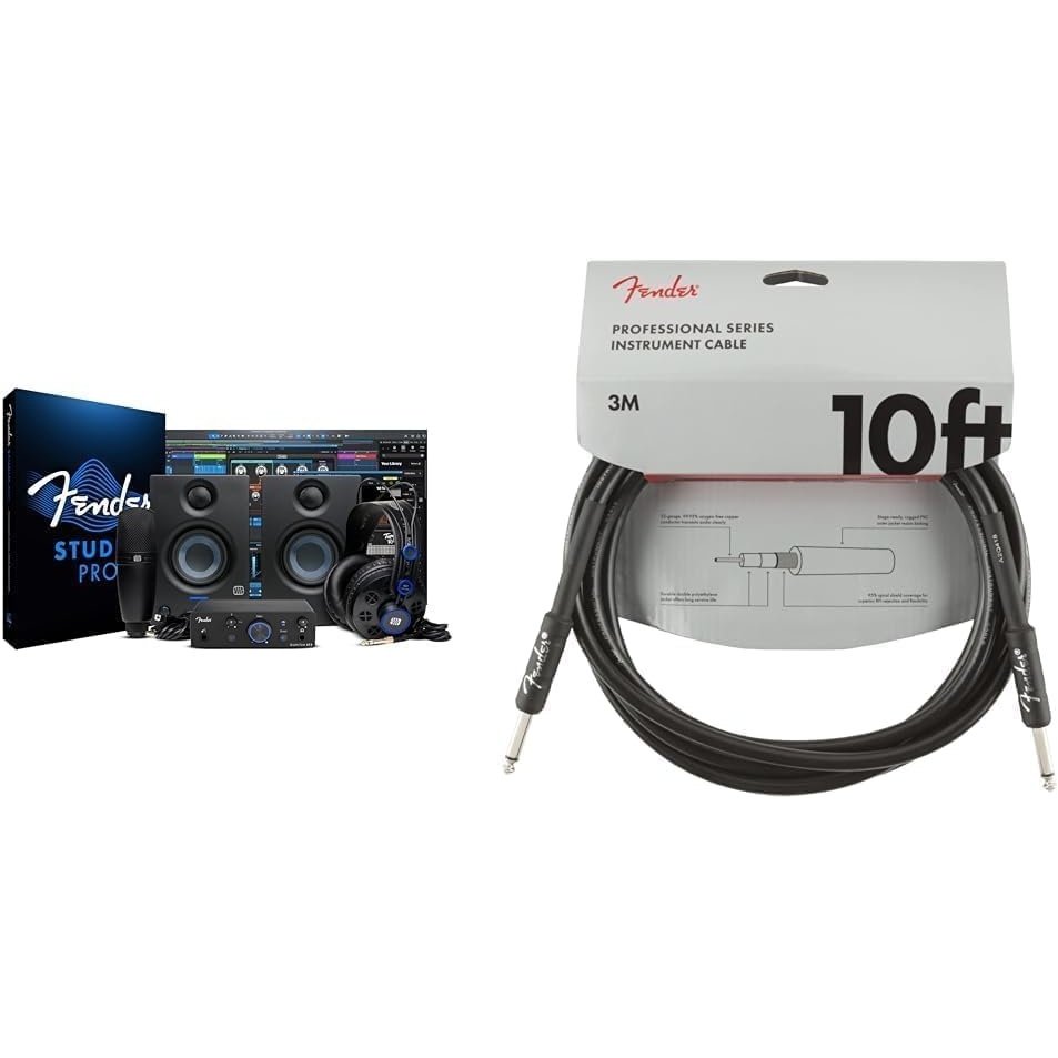 image:imageBundle of Fender Quantum Complete Bundle Home Recording Studio Kit with USBC LT 2 Audio Interface M7 MkII Condenser Mic and More Fender Professional Series Guitar Cable 10 ft Black