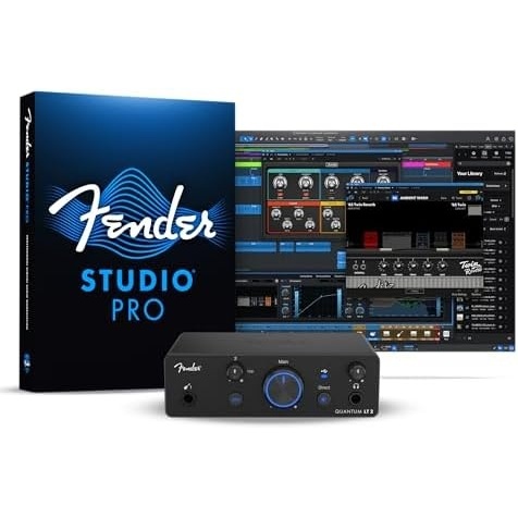 image:imageBundle of Fender Quantum LT 2 USBC Audio Interface for Music Production MAXHD Mic Preamp Fender Professional Series Instrument Cable Guitar Cable 10 ft AntiKinking Design Black