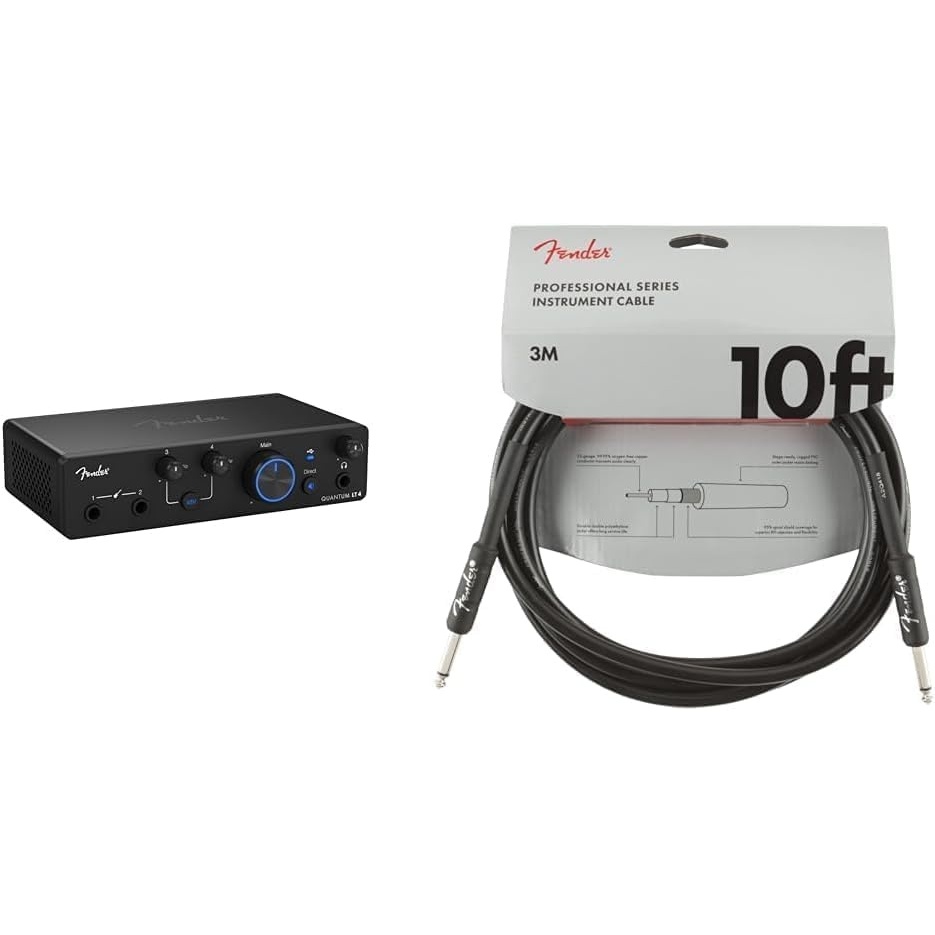 image:imageBundle of Fender Quantum LT 4 4x2 USBC Audio Interface for Music Production Dual MAXHD Mic Preamps Fender Professional Series Instrument Cable Guitar Cable 10 ft AntiKinking Design Black