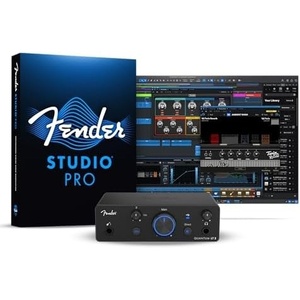 Bundle of Fender Quantum LT 2 | USB-C Audio Interface for Music Production, MAX-HD Mic Preamp + Fender Professional Series Instrument Cable, Guitar Cable 10 ft, Anti-Kinking Design, Black