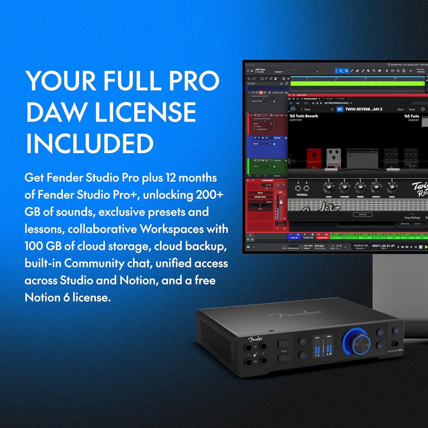 image:imageFender Quantum HD 2 20x24 USBC Audio Interface for Music Production MAXHD Mic Preamps Front Instrument Inputs ADAT amp SPDIF IO Auto Gain ReAmp Outputs Loopback Headphone Amp Mac amp PC