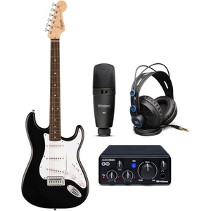 Fender Squier Debut Series Stratocaster, Black + PreSonus AudioBox Go Creator Bundle